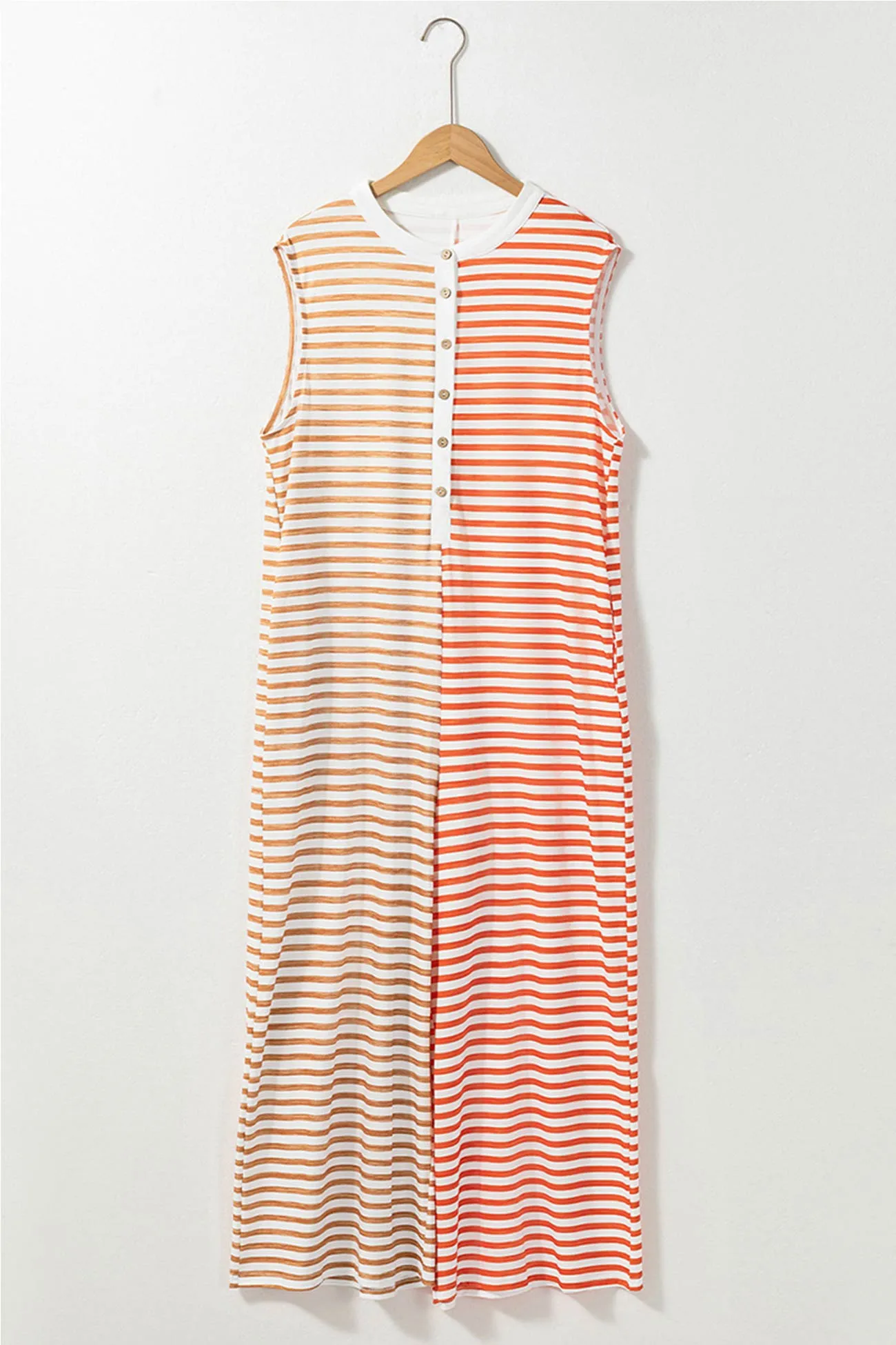Stripe Oversized Buttoned Front Sleeveless Jumpsuits